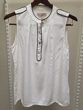 Banana Republic White Sleeveless Henley Tank with Black Trim